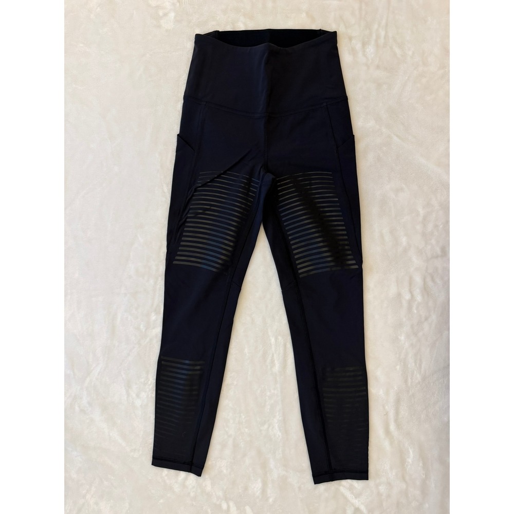 Lululemon Tight Stuff Tight II Black Moto Reflective Leggings women's Size 6